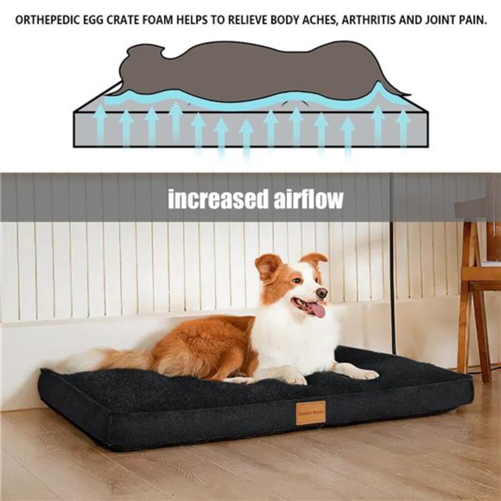 Orthopedic Pet Bed for Medium Dogs 36"X24" Black Dog Bed Removable Washable Cove - Picture 2 of 7